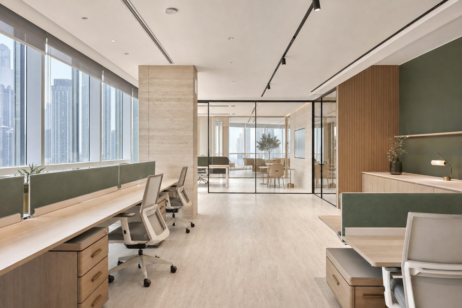 Completed modern office fit-out in Dubai (illustrative)